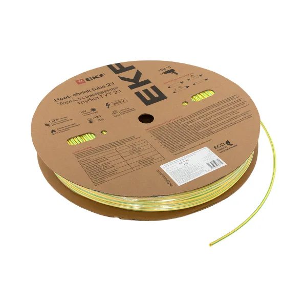 Термоусаживаемая трубка ТУТ нг 2/1 жел-зел рулон EKF PROxima