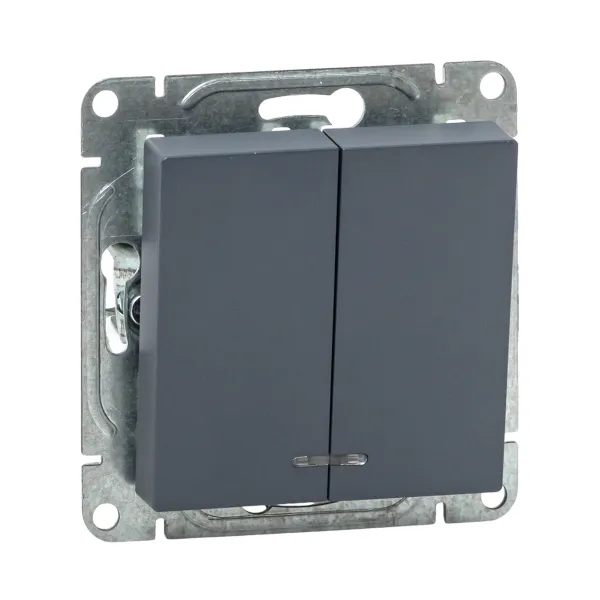 Механизм выключателя, двухклавишный, с подсветкой, графит Эпика EKF