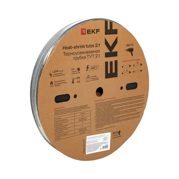 Термоусаживаемая трубка ТУТ нг 20/10 черная рулон EKF PROxima