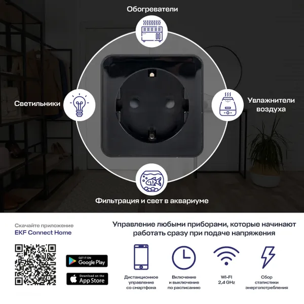 Умная розетка EKF Сonnect PRO Wi-Fi черная