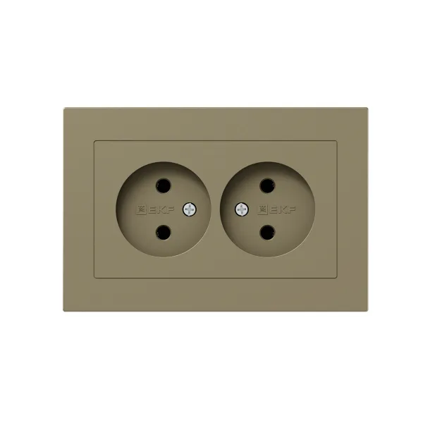 Механизм розетки двойной, 16А, без заземления, без шторок, с рамкой, шампань Эпика EKF