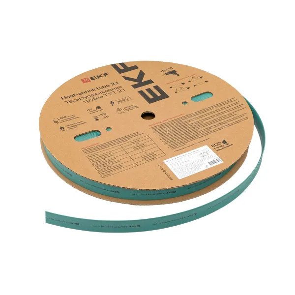 Термоусаживаемая трубка ТУТ нг 20/10 зелёная рулон EKF PROxima