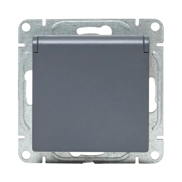 Механизм розетки, 16А, IP44, с заземлением, со шторками, c крышкой, графит Эпика EKF