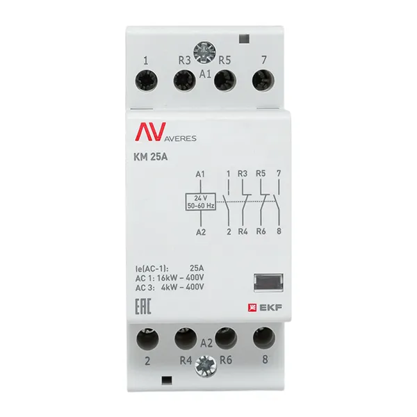 Контактор модульный КМ 25А 2NC+2NO 24VAC (2 мод.) AVERES EKF