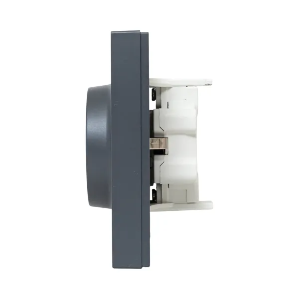 Механизм розетки двойной, 16А, с заземлением, со шторками, с рамкой, графит Эпика EKF