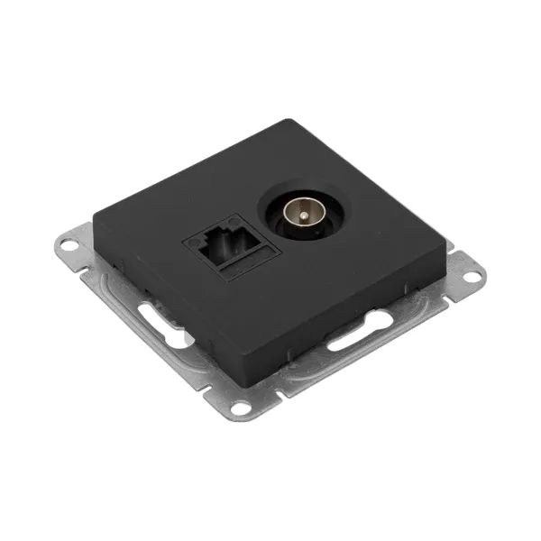 Механизм розетки TV+RJ45 (cat5), чёрный Эпика EKF