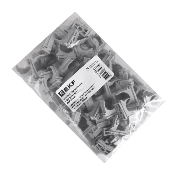 Крепеж-клипса для ручного монтажа d25 мм (100 шт) серая EKF-Plast