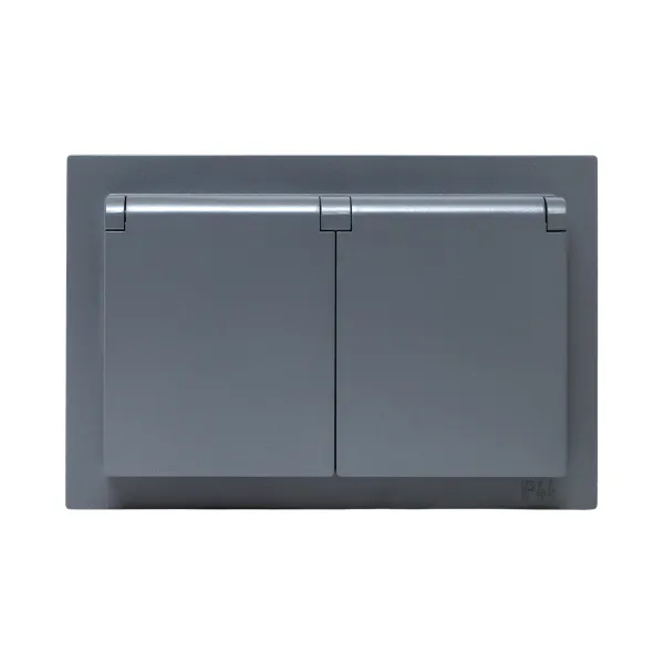 Механизм розетки двойной, 16А, IP44, с заземлением, со шторками, с рамкой, с крышками, графит Эпика EKF