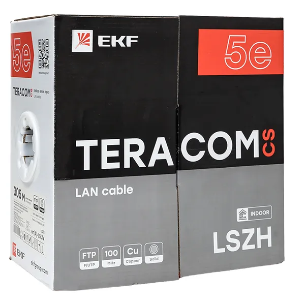 Кабель витая пара TERACOM CS Cat.5E F/UTP 4 пары solid 24AWG оболочка нг(А)-LSLTx цвет серый (упак. 305м)