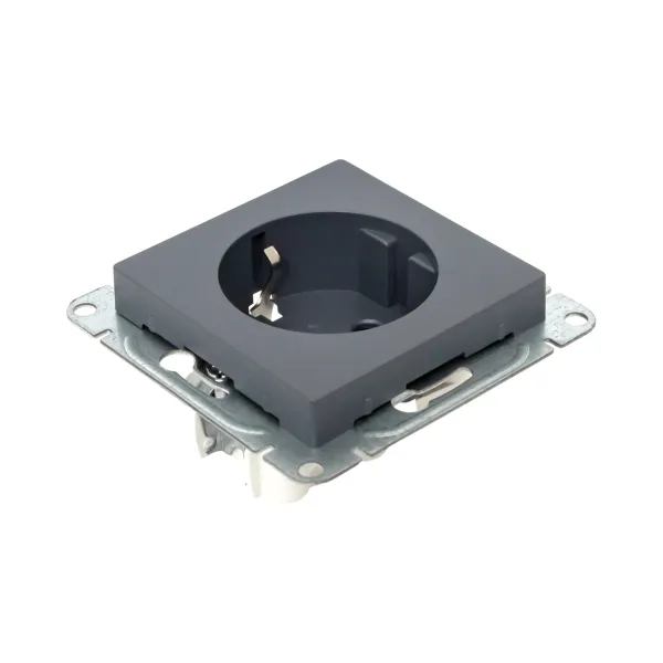 Механизм розетки, 16А, с заземлением, со шторками, графит Эпика EKF