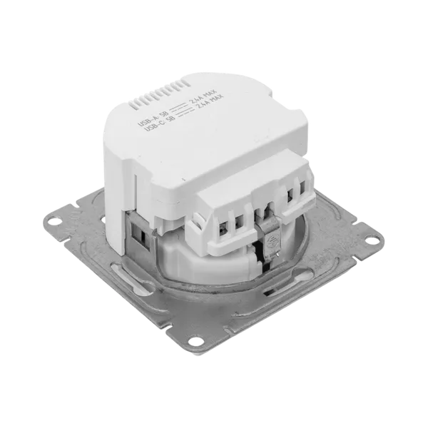 Механизм розетки с USB-A+С - 2шт, 16А, с заземлением, со шторками, белый Эпика EKF
