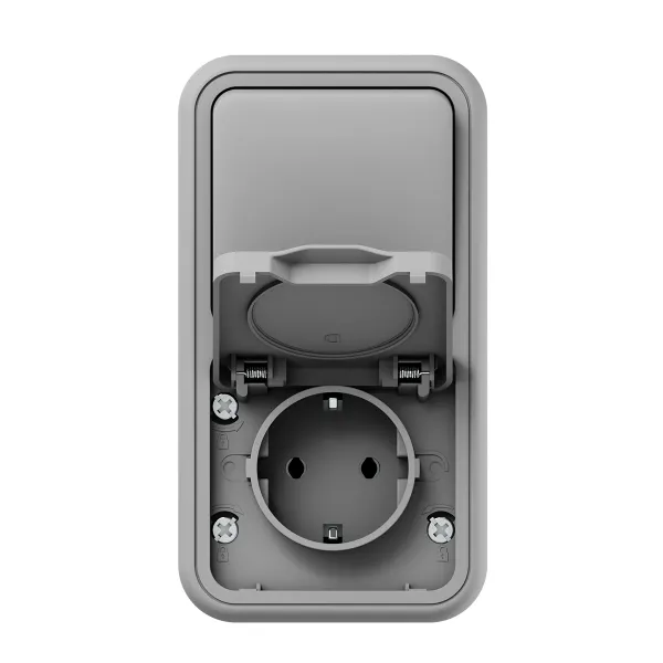 Блок: розетка и выключатель, одноклавишный, проходной ОП, винтовые клеммы серый, Бронто EKF