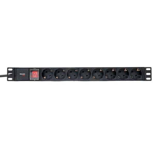 Блок розеток PDU TERACOM PRO 19" 1U 16А/250В 8 розеток Schuko с выключателем шнур питания длиной 2 метра сечение 3x1,5 мм2 вилка Schuko корпус пластик черный