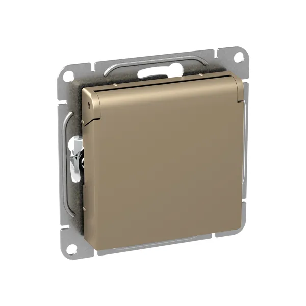 Механизм розетки, 16А, IP44, с заземлением, со шторками, c крышкой, шампань Эпика EKF