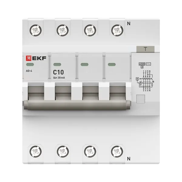Дифференциальный автомат АД-4 10А/ 30мА (хар. C, AC, электронный) 4,5кА EKF PROxima