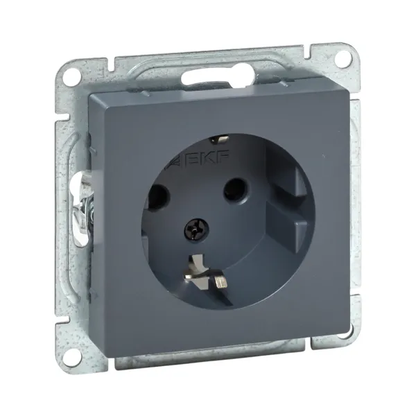 Механизм розетки, 16А, с заземлением, со шторками, графит Эпика EKF
