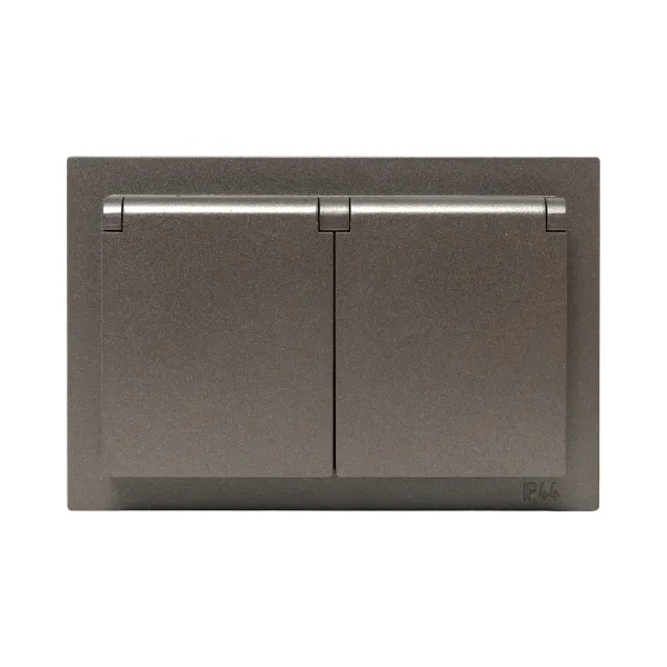 Механизм розетки двойной, 16А, IP44, с заземлением, со шторками, с рамкой, с крышками, мокко Эпика EKF