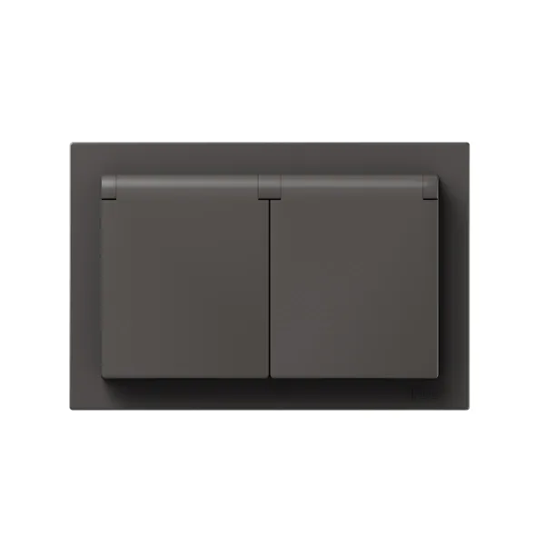 Механизм розетки двойной, 16А, IP44, с заземлением, со шторками, с рамкой, с крышками, мокко Эпика EKF