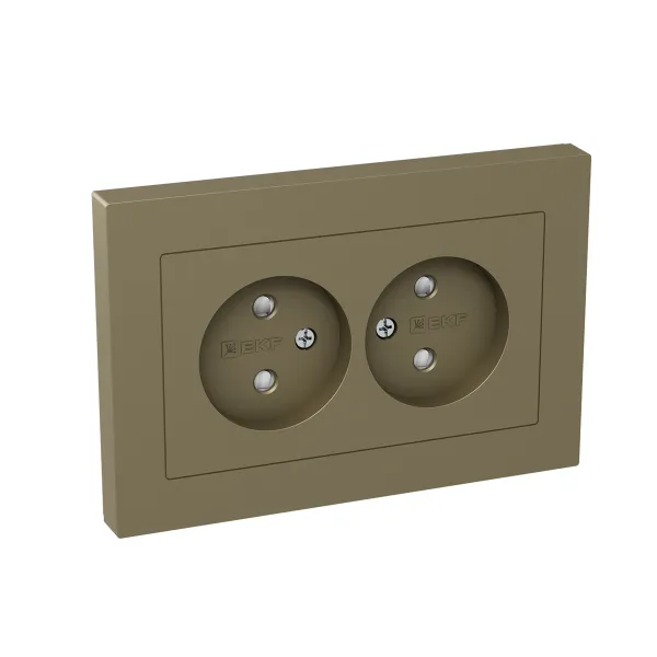 Механизм розетки двойной, 16А, без заземления, со шторками, с рамкой, шампань Эпика EKF