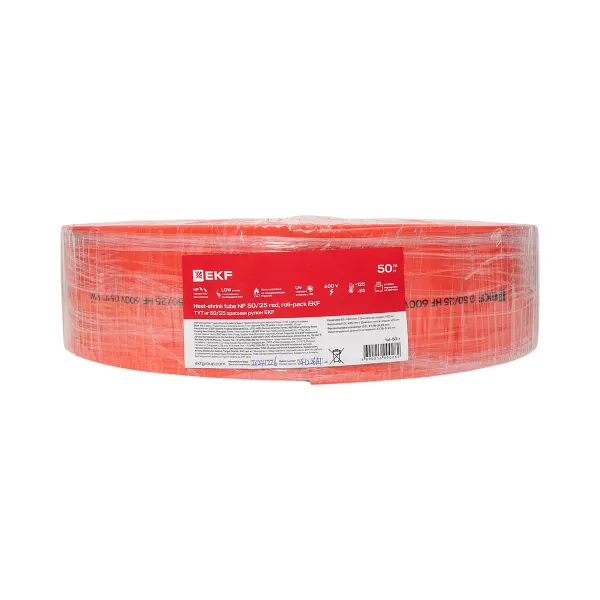Термоусаживаемая трубка ТУТ нг 50/25 красная рулон EKF PROxima