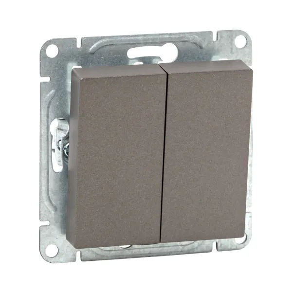 Механизм выключателя, двухклавишный, проходной, мокко Эпика EKF