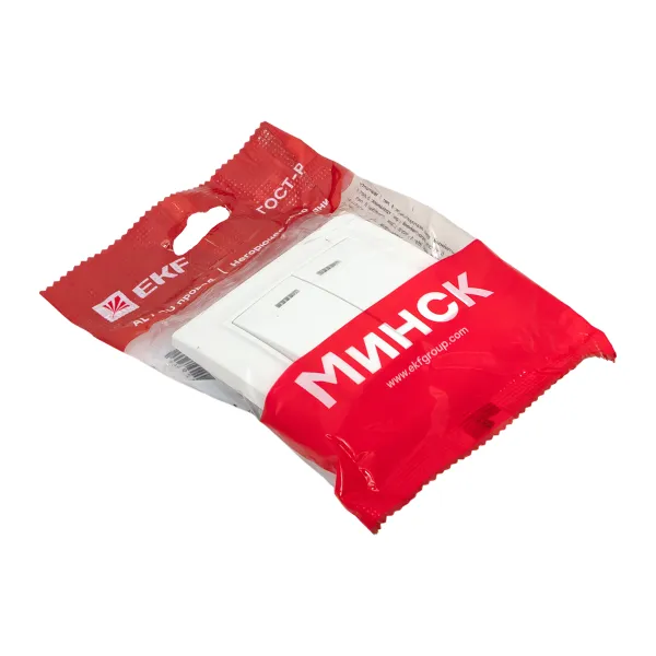 Минск Выключатель 2-клавишный СП с индикатором,10А, белый EKF Basic