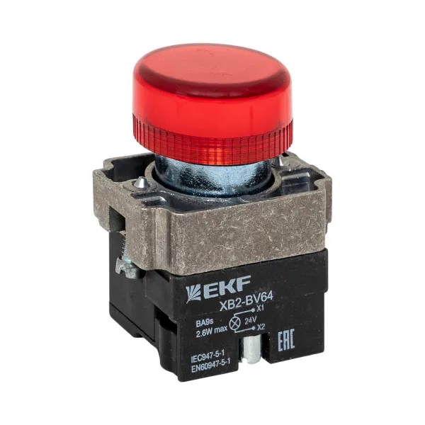 Лампа сигнальная BV64 красная 24В EKF
