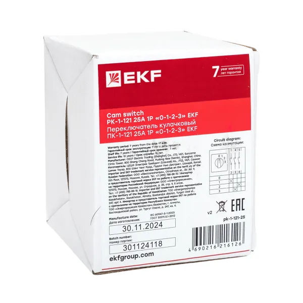 Переключатель кулачковый ПК-1-121 25А 1P «0-1-2-3» EKF PROxima