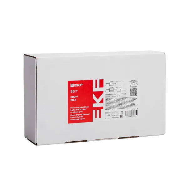 Клемма трёхуровневая Push-in 2.5 мм2 6 выводов серая EKF