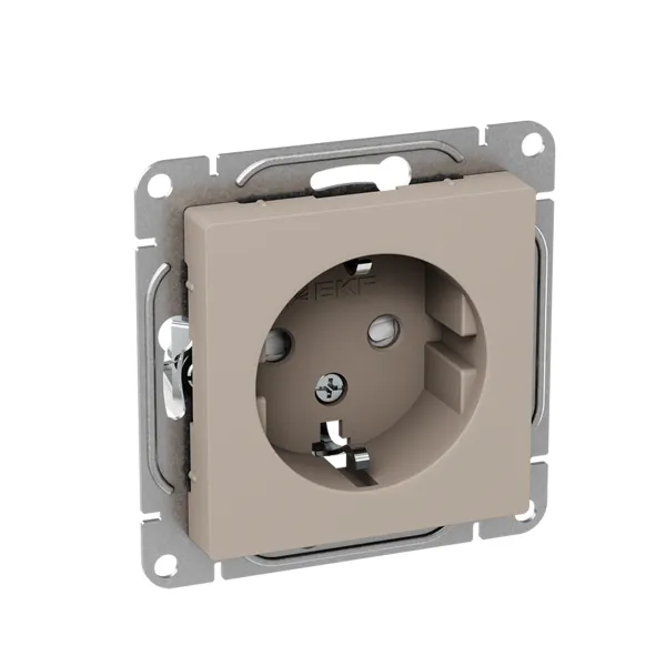 Механизм розетки, 16А, с заземлением, со шторками, кремовый Эпика EKF
