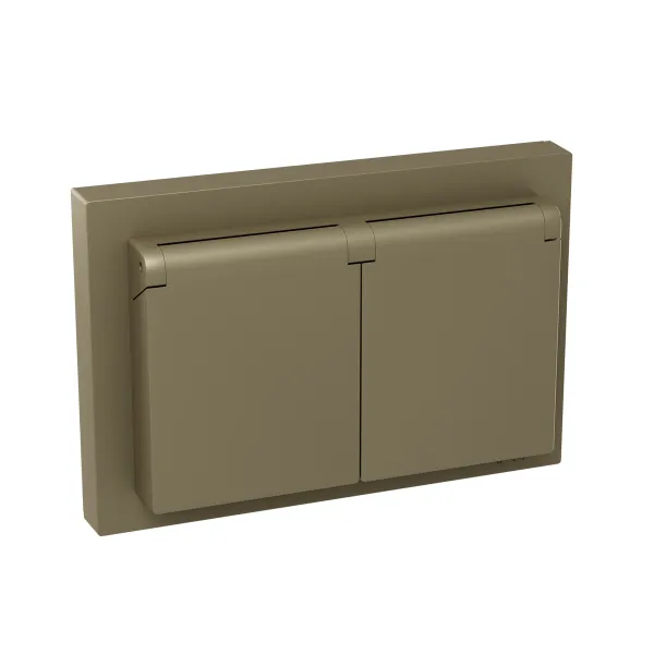 Механизм розетки двойной, 16А, IP44, с заземлением, со шторками, с рамкой, с крышками, шампань Эпика EKF