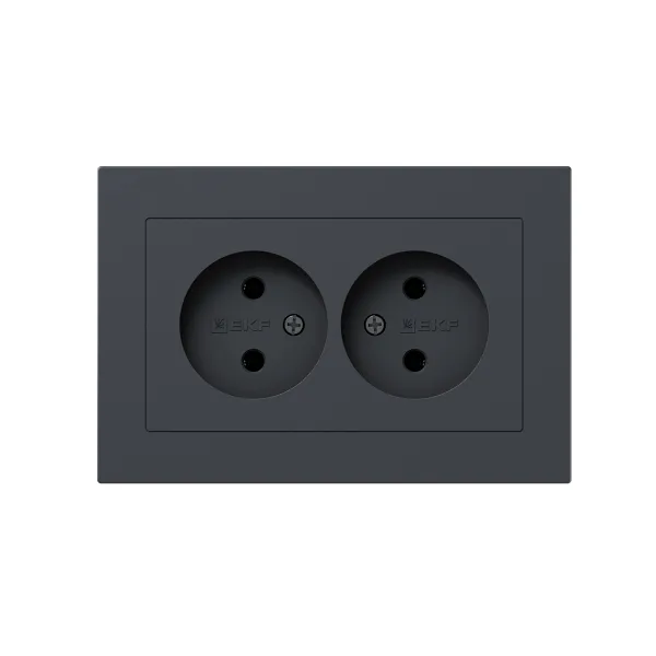Механизм розетки двойной, 16А, без заземления, без шторок, с рамкой, графит Эпика EKF