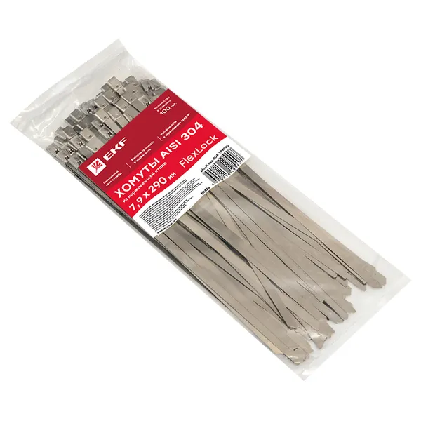 Хомут AISI 304 из нержавеющей стали, 7.9x290 (100 шт.) FlexLock PROxima