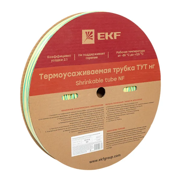 Термоусаживаемая трубка ТУТ нг 6/3 жел-зел рулон EKF PROxima