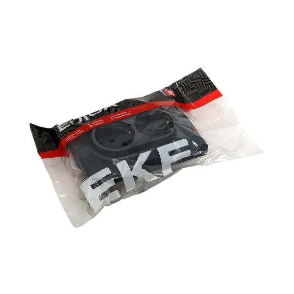 Механизм розетки двойной, 16А, с заземлением, со шторками, с рамкой, графит Эпика EKF