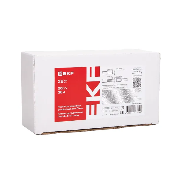 Клемма двухуровневая Push-in 4 мм2 4 вывода синяя EKF