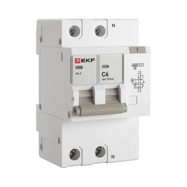 Дифференциальный автомат АД-2 6А/10мА (х-ка C, АС, электронный) 6кА EKF PROxima