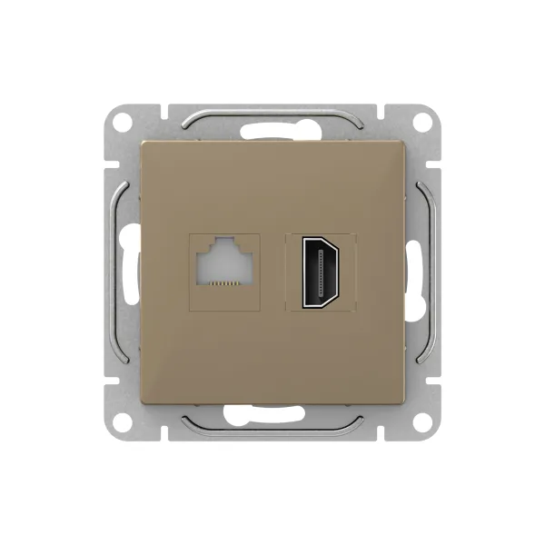 Механизм розетки HDMI+RJ45 (cat5), шампань Эпика EKF