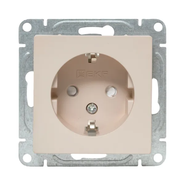 Механизм розетки, 16А, с заземлением, со шторками, кремовый Эпика EKF