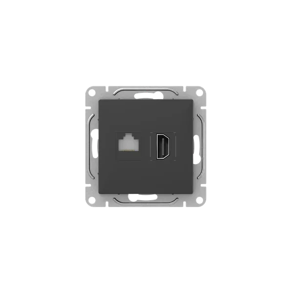 Механизм розетки HDMI+RJ45 (cat5), чёрный Эпика EKF