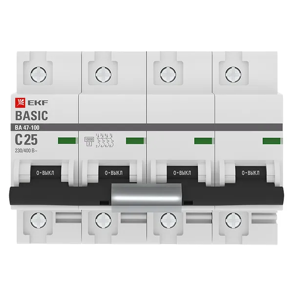 Автоматический выключатель 4P 25А (C) 10kA ВА 47-100 EKF Basic