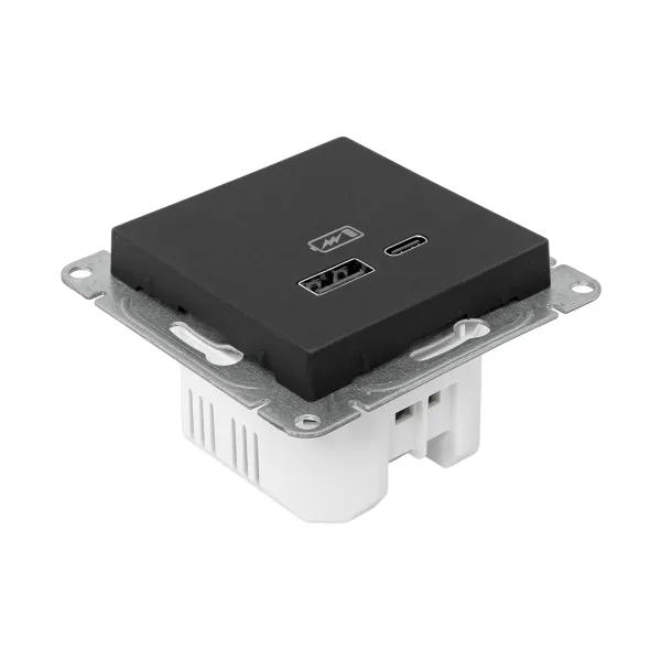 Механизм розетки USB-A+С, чёрный Эпика EKF