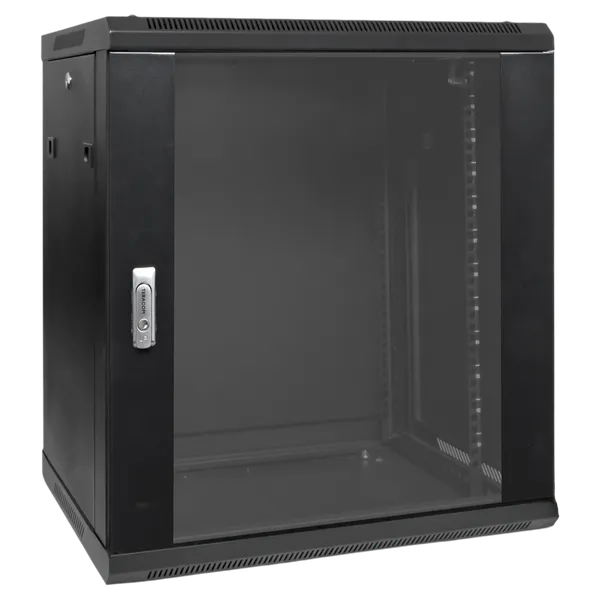 Шкаф настенный 19" TERACOM PRO 12U 600х600 мм дверь стеклянная с замком-ручкой чёрный