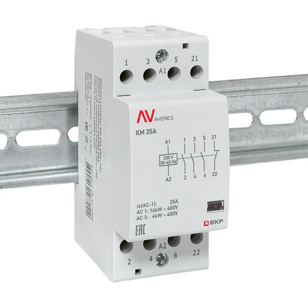Контактор модульный КМ 25А 3NO+1NC 230VAC (2 мод.) AVERES EKF
