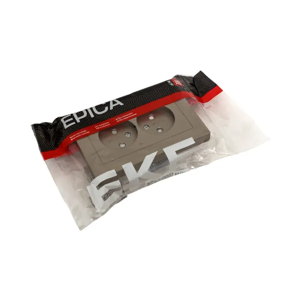 Механизм розетки двойной, 16А, без заземления, со шторками, с рамкой, шампань Эпика EKF