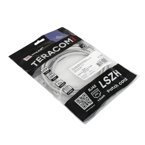 Патч-корд TERACOM PRO Cat.6 неэкранированный UTP оболочка LSZH серый (3,0м)