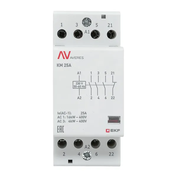 Контактор модульный КМ 25А 3NO+1NC 230VAC (2 мод.) AVERES EKF