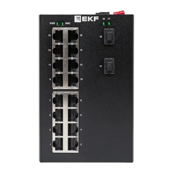 Промышленный неуправляемый коммутатор U-2GX/SFP-16GT, 2 порта 1000Base-X SFP, 16 портов 10/100/1000Base-T(X) RJ45, монтаж на динрейку TSX EKF