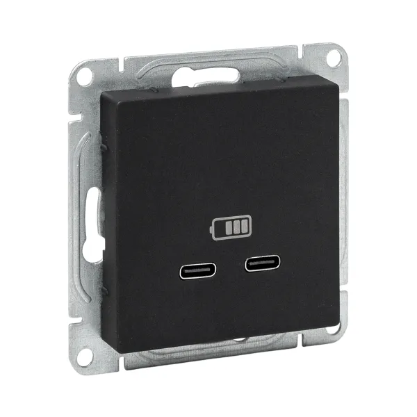 Механизм розетки USB-C - 2шт, чёрный Эпика EKF