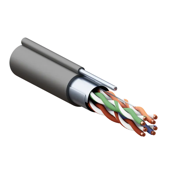 Кабель витая пара TERACOM PRO Cat.5E F/UTP 4 пары solid 24AWG с тросом сталь 1,2 мм оболочка LDPE цвет черный (катушка 305м)